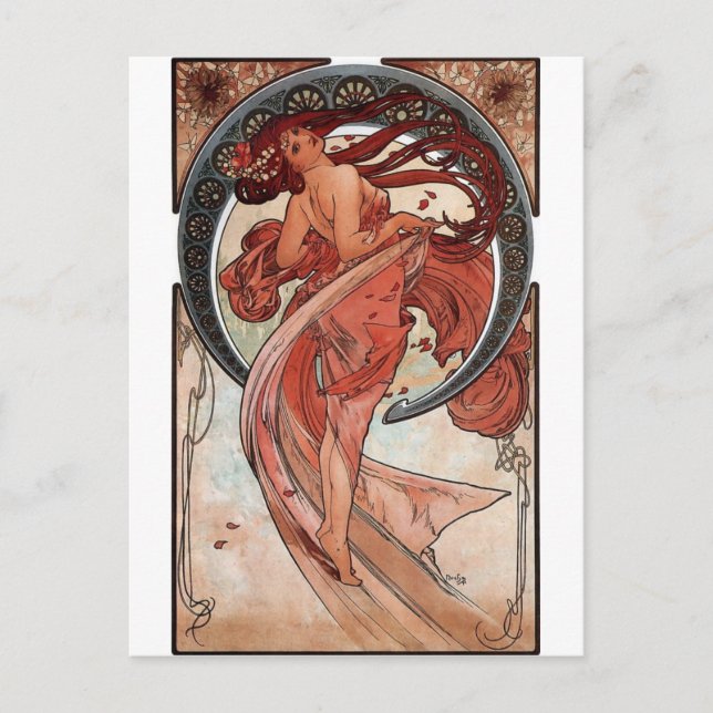 Mucha dance art deco lady postcard (Front)