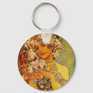 mucha flowers key ring
