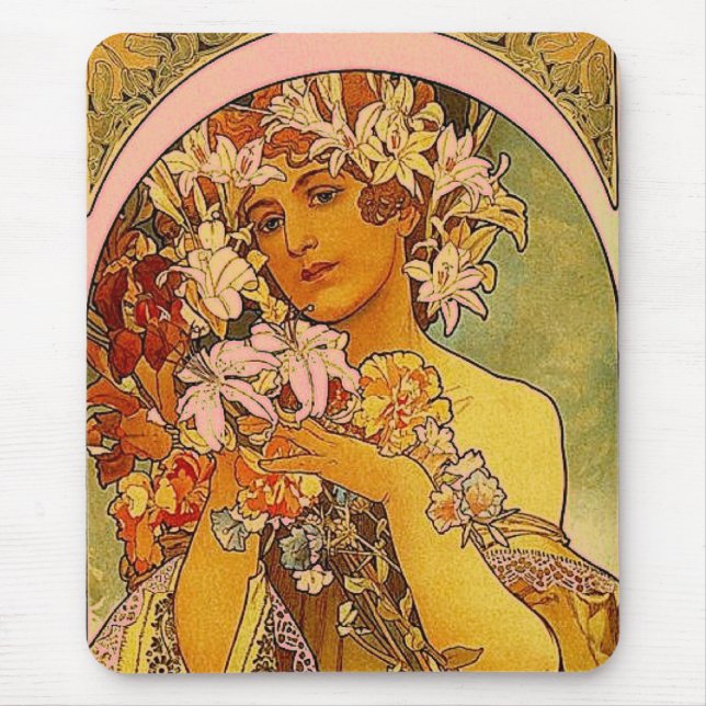mucha flowers mouse pad (Front)