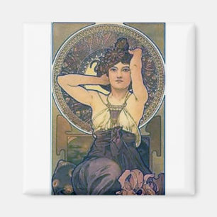 Mucha iris flowers woman art deco magnet