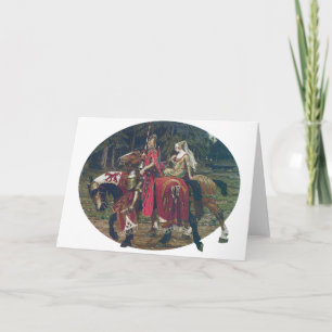 Mucha knight lady painting horses forest romantic card