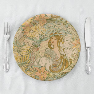 Mucha Language of Flowers Lilies Art Nouveau Paper Plate
