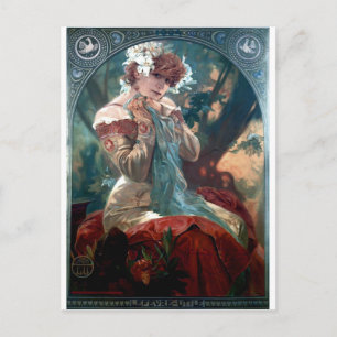 Mucha Lefevre-Utile art deco woman red dress Postcard