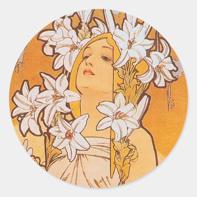 Mucha "Lily" - Flowers Classic Round Sticker (Front)