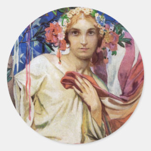 Mucha Magazine Illustration Classic Round Sticker