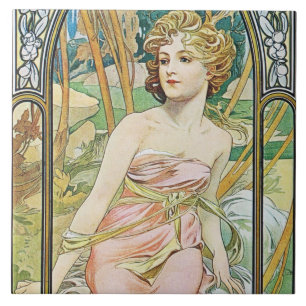 Mucha Morning Awakening Tile Trivet Gift Box