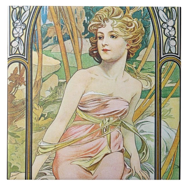 Mucha Morning Awakening Tile Trivet Gift Box (Front)