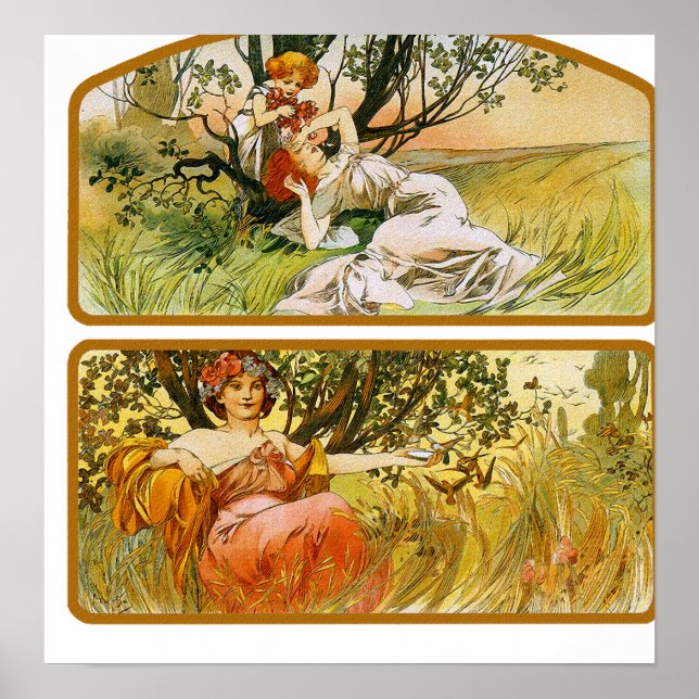 Mucha Poster Print: Two Nature Scenes (Front)