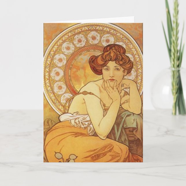 Mucha ~ "Precious Stone - Topaz" November Birthday Card (Front)