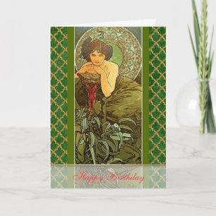Mucha ~ "Precious Stones - Emerald" May Birthday Card