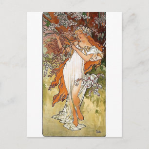 Mucha Spring blonde lady white dress pretty Postcard