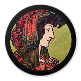Mucha Stained Glass Beauty Ceramic Knob
