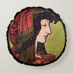 Mucha Stained Glass Beauty Round Pillow