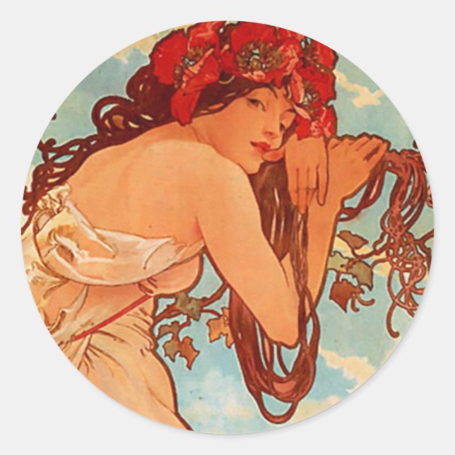 Mucha Summer Classic Round Sticker (Front)