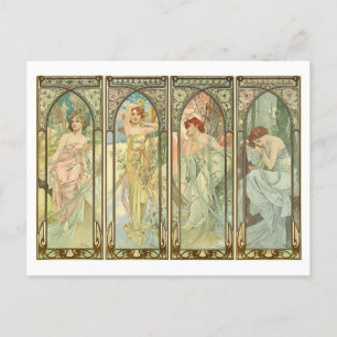 Mucha, Times of the Seasons, Art Nouveau Postcard