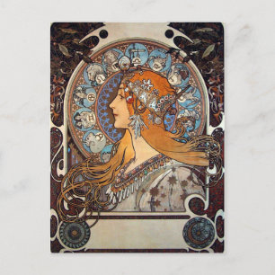 Mucha Vintage French Art Nouveau Astrology Postcard