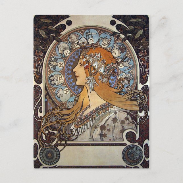 Mucha Vintage French Art Nouveau Astrology Postcard (Front)