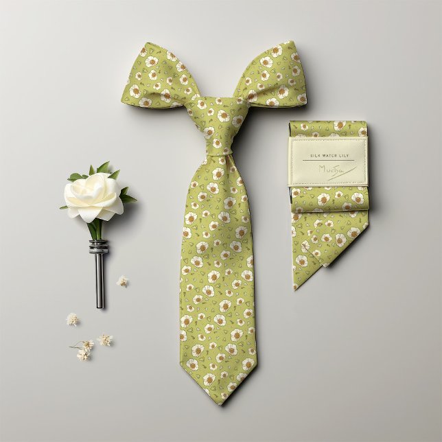 Mucha Water Lily Silk Art Nouveau Floral Men's Tie (Creator Uploaded)