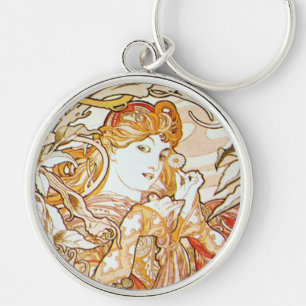Mucha Woman With A Daisy Art Nouveau Key Chain