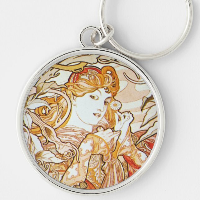 Mucha Woman With A Daisy Art Nouveau Key Chain (Front)