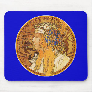 Mucha - Woman with Jewels - Vintage Art Mouse Pad