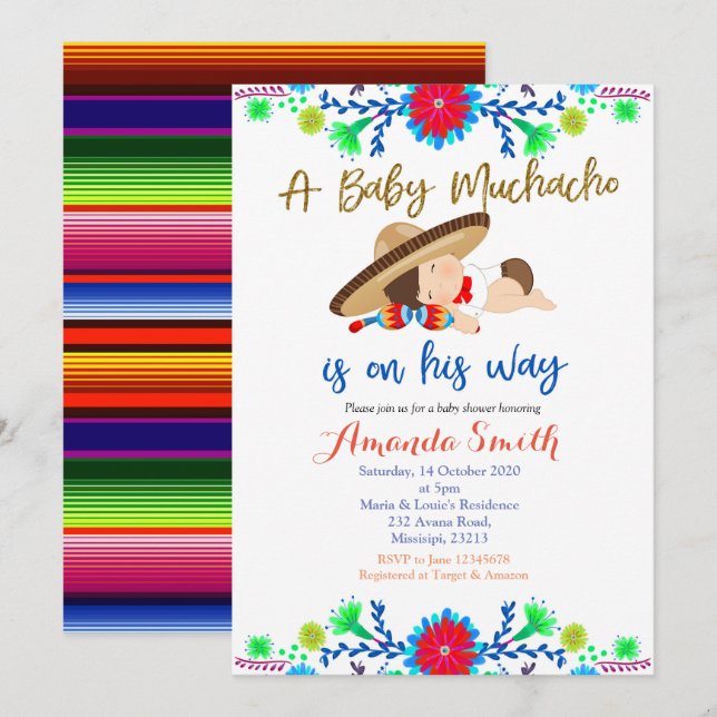 Muchacho MEXICAN Fiesta Baby Shower Invitation (Front/Back)