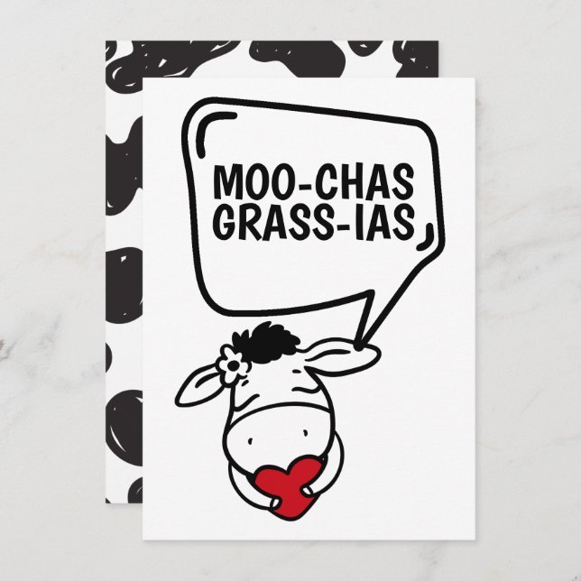 Muchas Gracias Cow Themed Many Thanks Funny Thank You Card (Front/Back)