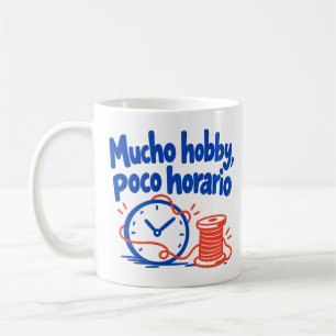 Mucho hobby, poco horario: reloj y carrete coffee mug