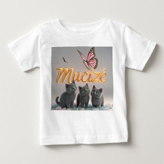 “MUCİZE” — Dreamy Elegance with Kittens & Butterfl Baby T-Shirt (Front)