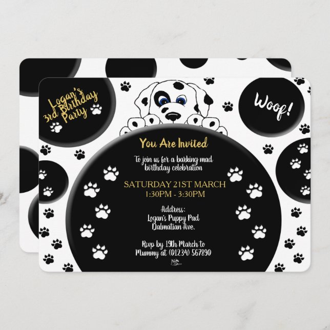 Mucky Paws Dalmatian Invitations (Front/Back)