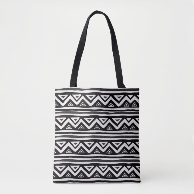 Mud Cloth Black White Pattern African Geometric Tote Bag (Front)