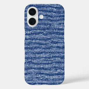 Mud Cloth Stitch Stripes in Indigo Blue iPhone 16 Case