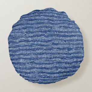 Mud Cloth Stitch Stripes in Indigo Blue Round Cushion