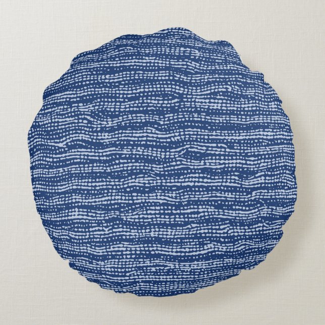 Mud Cloth Stitch Stripes in Indigo Blue Round Cushion (Back)