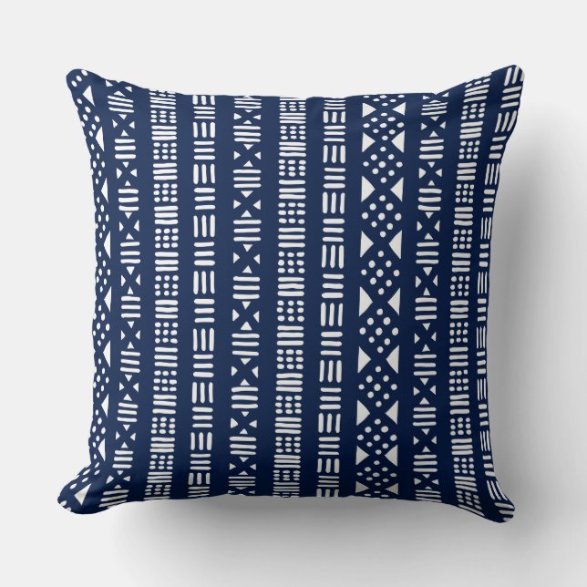 Mud Cloth Style 01 - Indigo Style Cushion (Front)