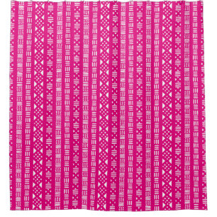 Mud Cloth Style 01 - White on Hot Pink e5007a Shower Curtain
