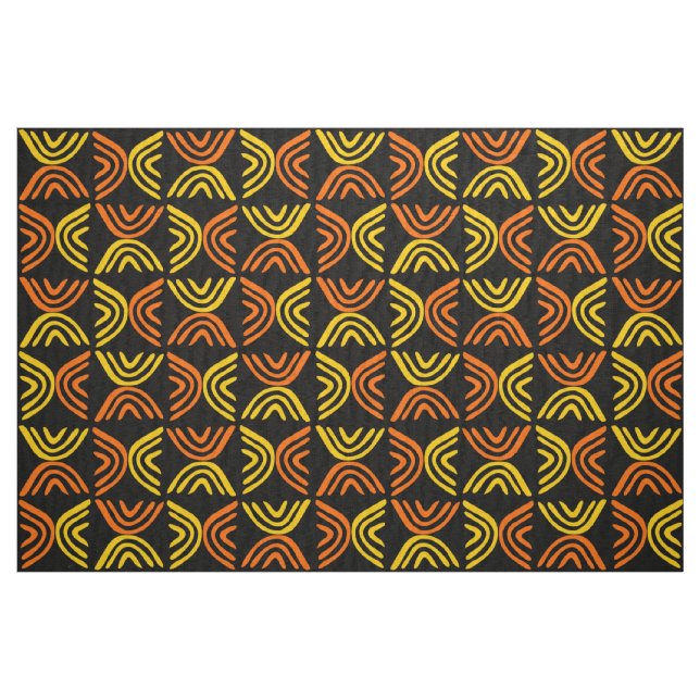 Mud Cloth Style 080215 - Amber and Orange on Black (Fat Quarter)