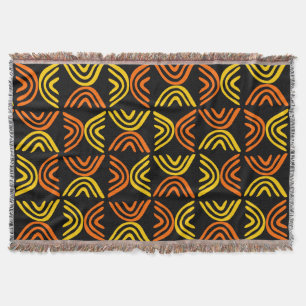 Mud Cloth Style 080215 - Amber and Orange on Black Throw Blanket