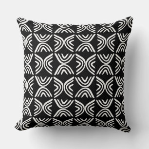 Mud Cloth Style 080215 - White on Black Cushion