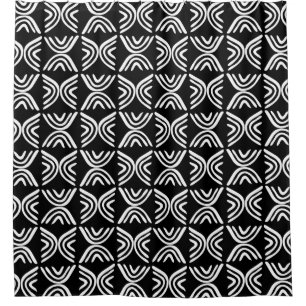 Mud Cloth Style 080215 - White on Black Shower Curtain