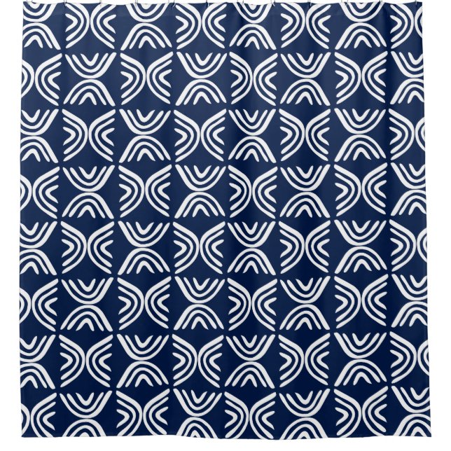Mud Cloth Style 080215 - White on Dark Blue 001744 Shower Curtain (Front)