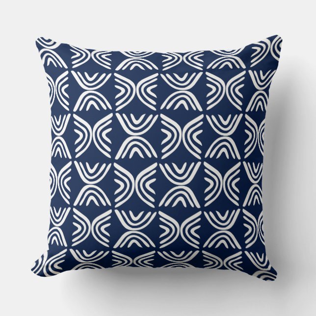 Mud Cloth Style 080215 - White on Dk Blue 001744 Cushion (Front)