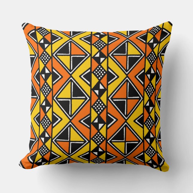 Mud Cloth Style 100215 - Amber and Orange Cushion (Front)