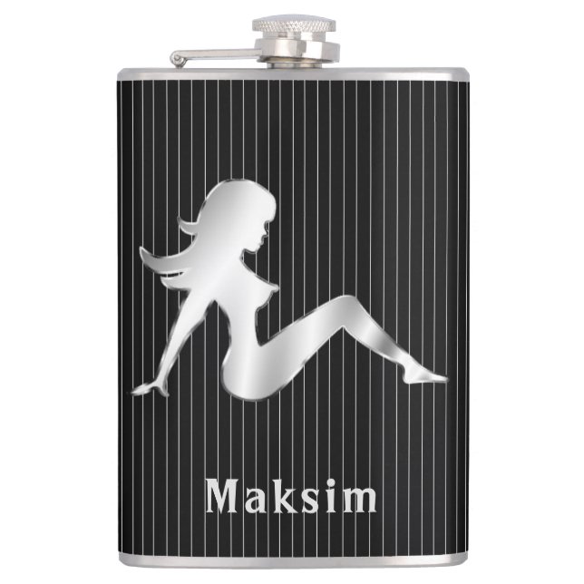Mud Flap Girl Lined on Black Flask (Front)