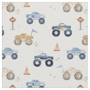 Mud Mayhem Monster Trucks - baby boy racing Fabric