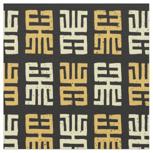 Mud Print Inspired Pattern   Black/Yellow/Orange Fabric