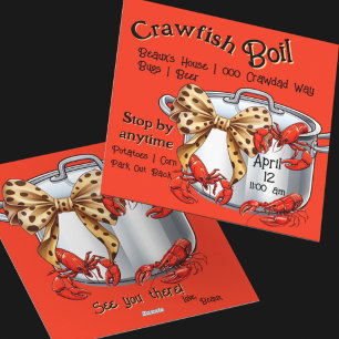 Mudbug Boiling Pot with Bow and Crawfish Party Holiday Card