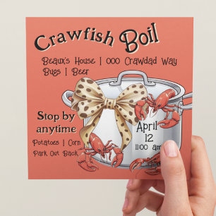 Mudbug Boiling Pot with Bow and Crawfish Party Holiday Card