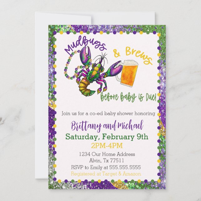 Mudbugs & Brews Baby Shower Invitation  (Front)
