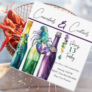Mudbugs, Crawfish and Cocktails Mardi Gras Style Invitation